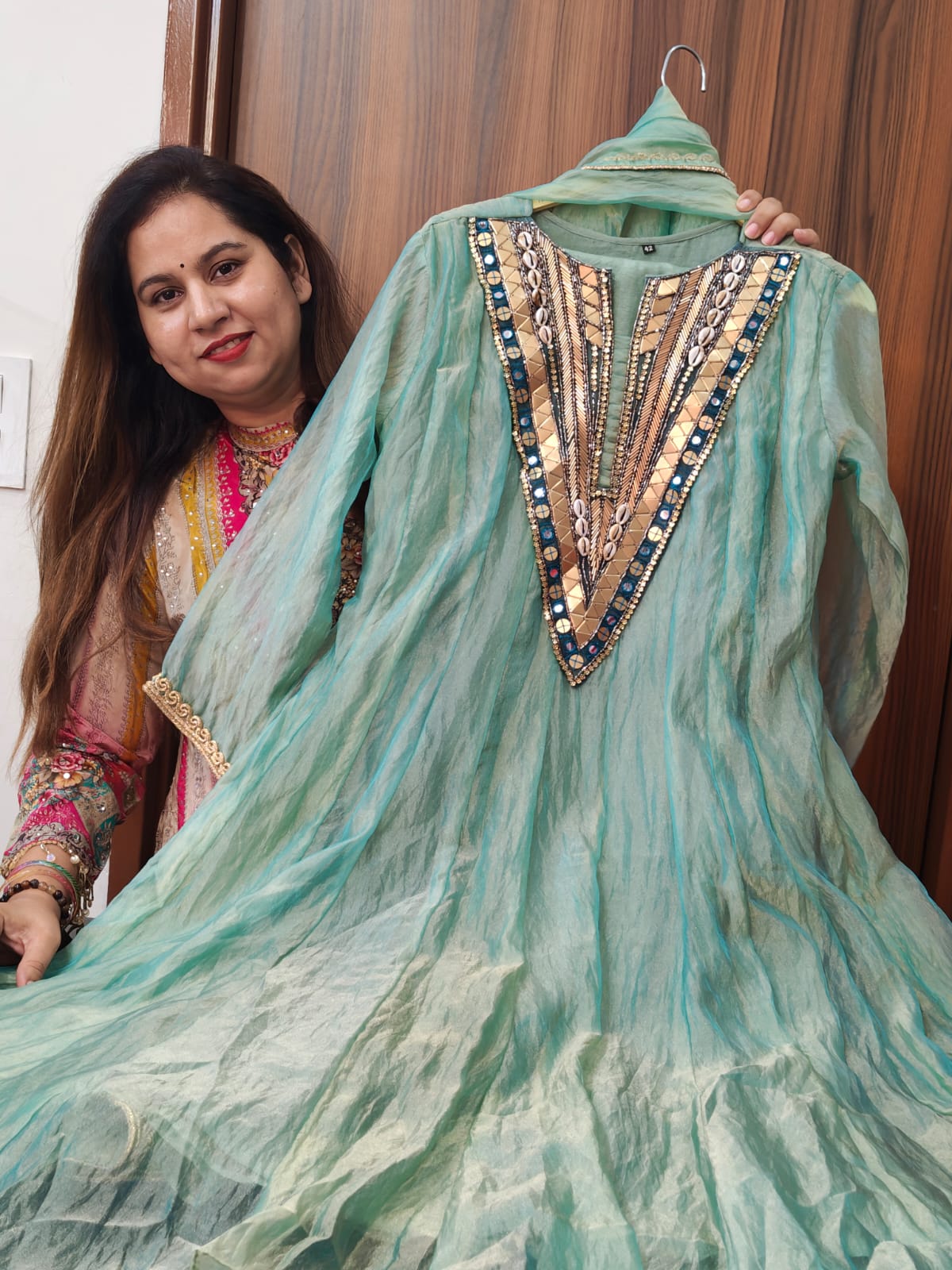 Inaaya mist green salsa fabric suit set (INCP 117)