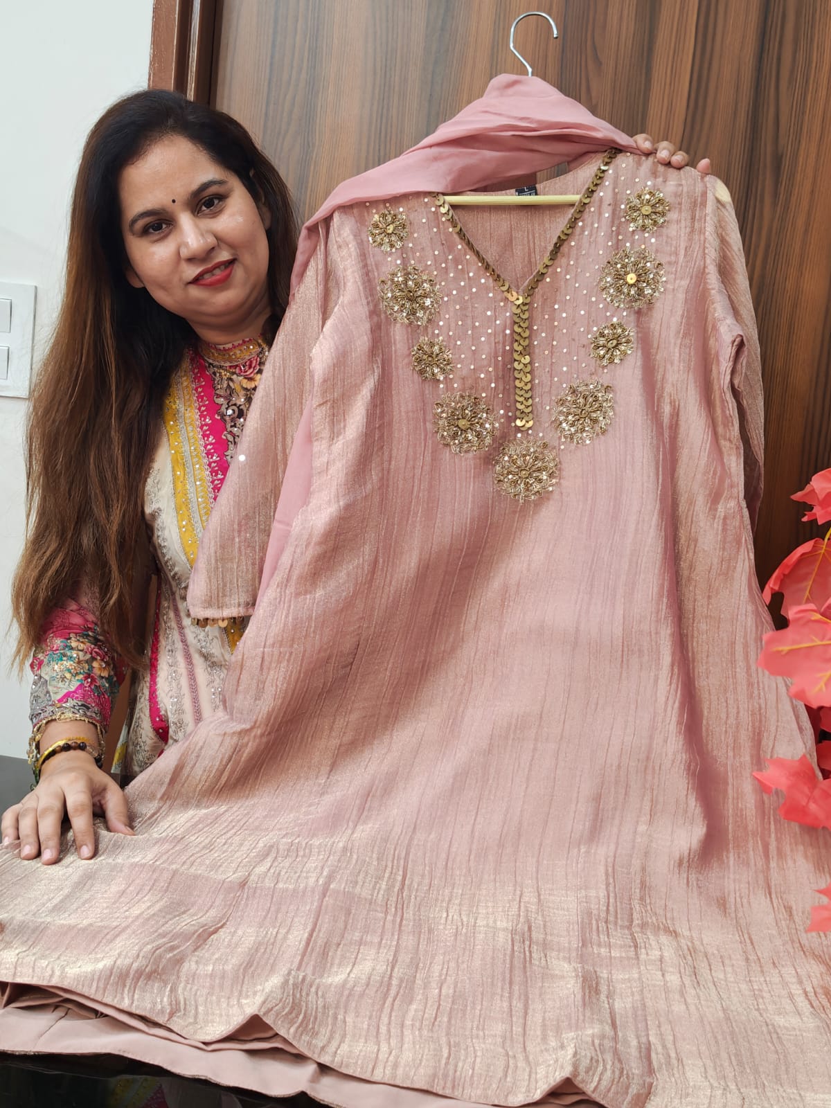 Inaaya pale chestnut salsa fabric suit set (INCP 119)