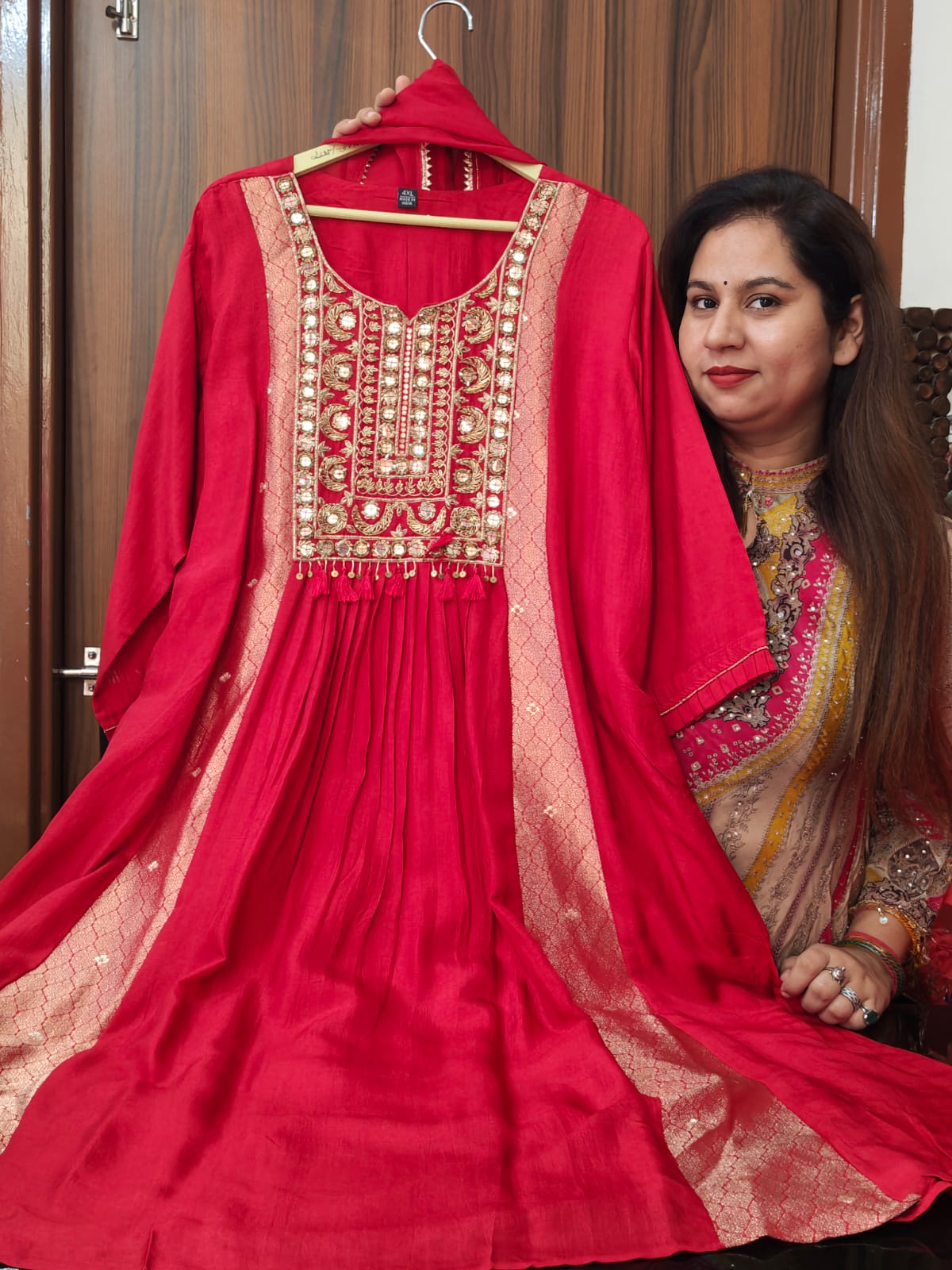Inaaya red pure russian silk suit set (INCP 122)