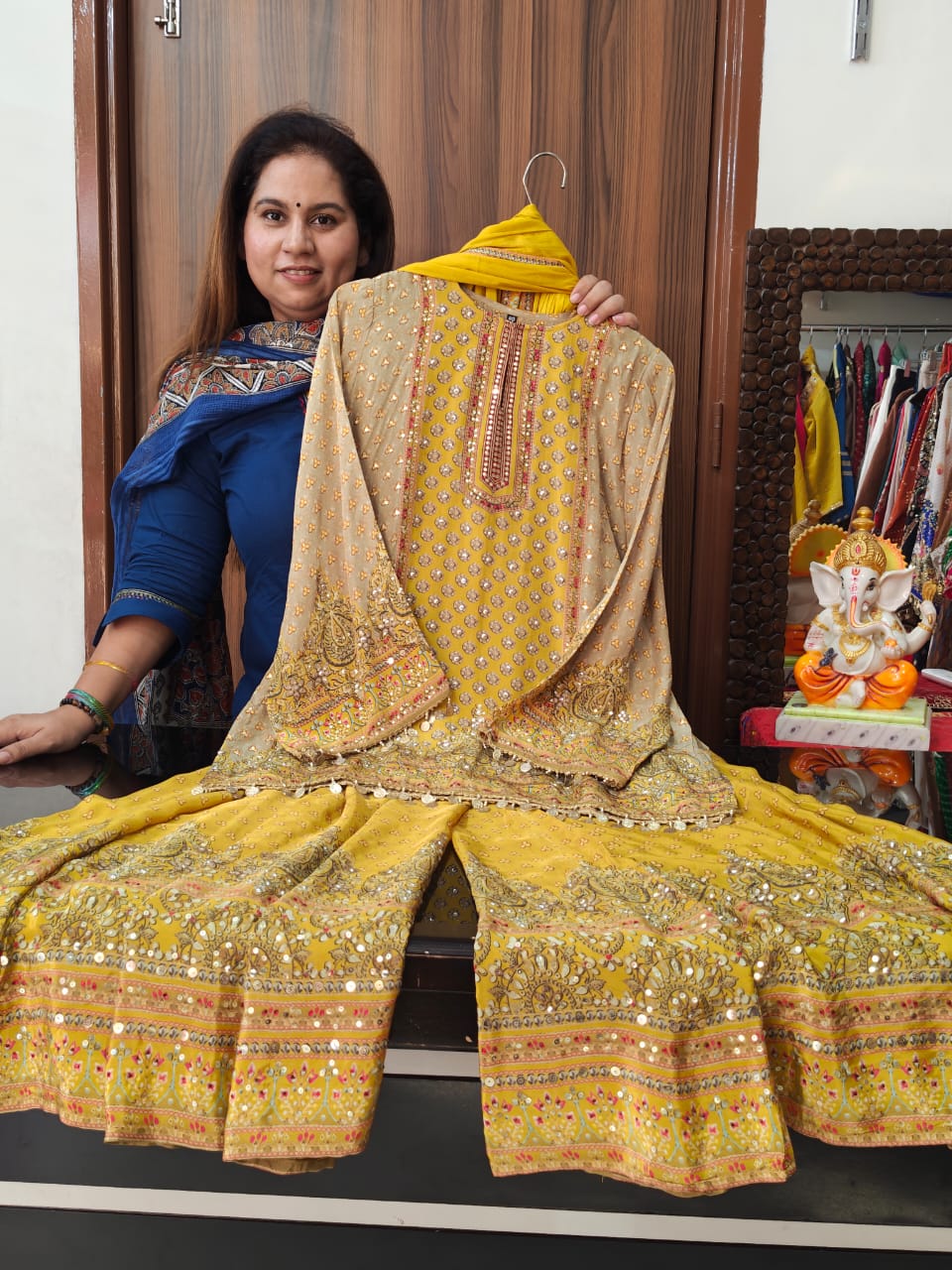 Inaaya yellow pure crape garara suit set (INCP 211)
