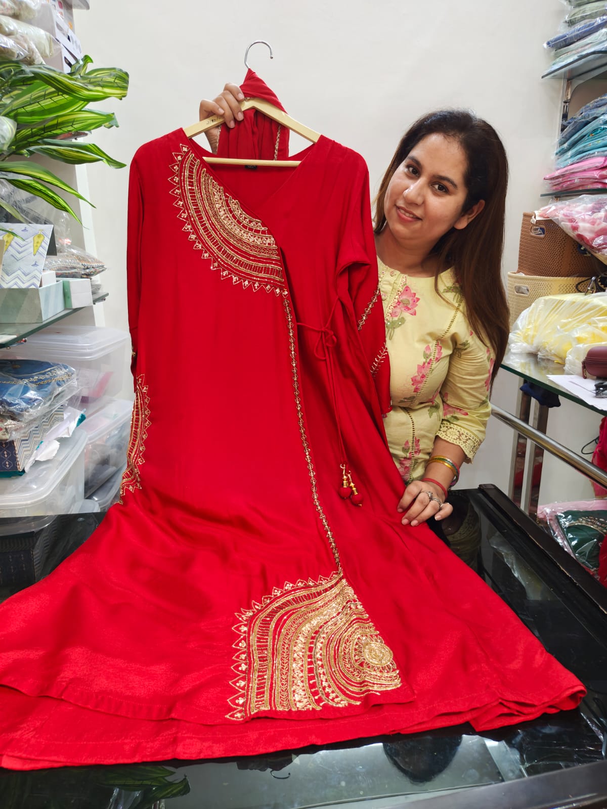 Inaaya red russian silk suit set (INCP 222)