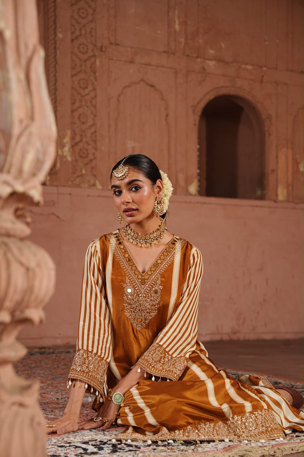 Inaaya kincha brown chinnon suit set (INCP 047)