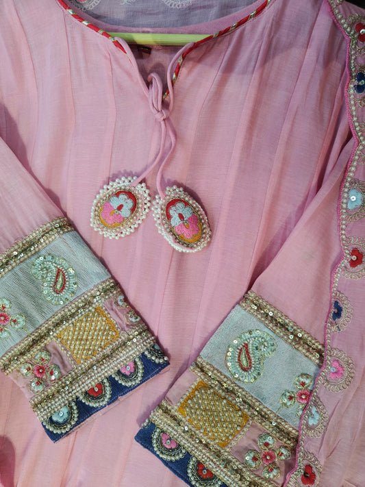 Inaaya pink mul chanderi anarkali suit set (INCP 093)