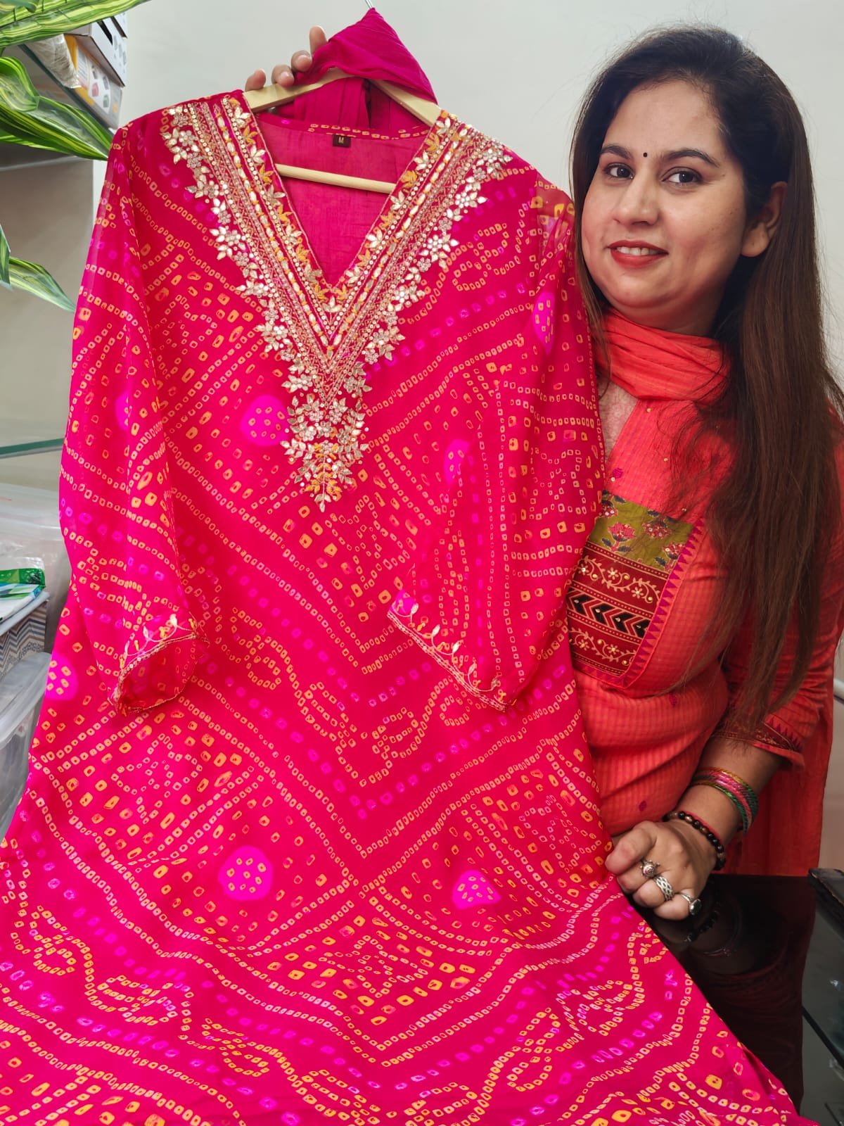 Inaaya pinkish red pure shiffon straight suit set (INCP 097)