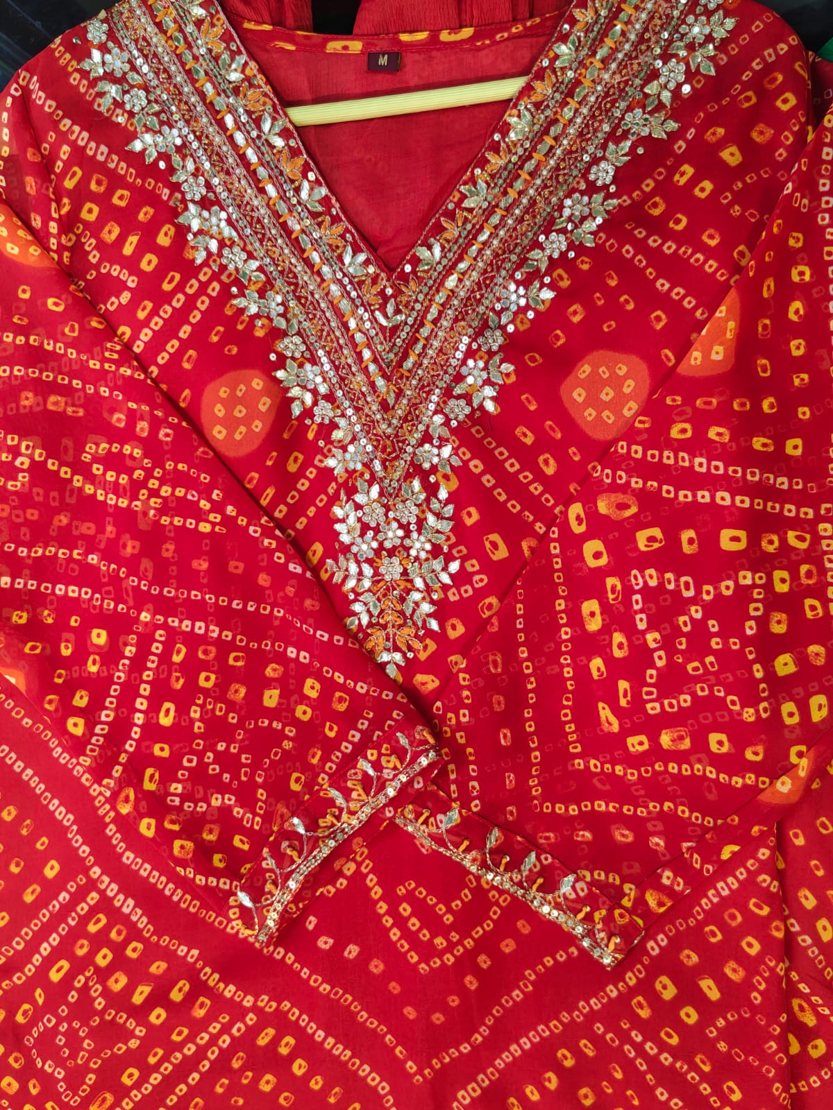 Inaaya coral red shiffon straight suit set (INCP 099)