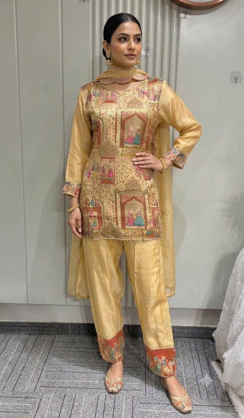 Inaaya cream gold party wear suit set (INCP 067)