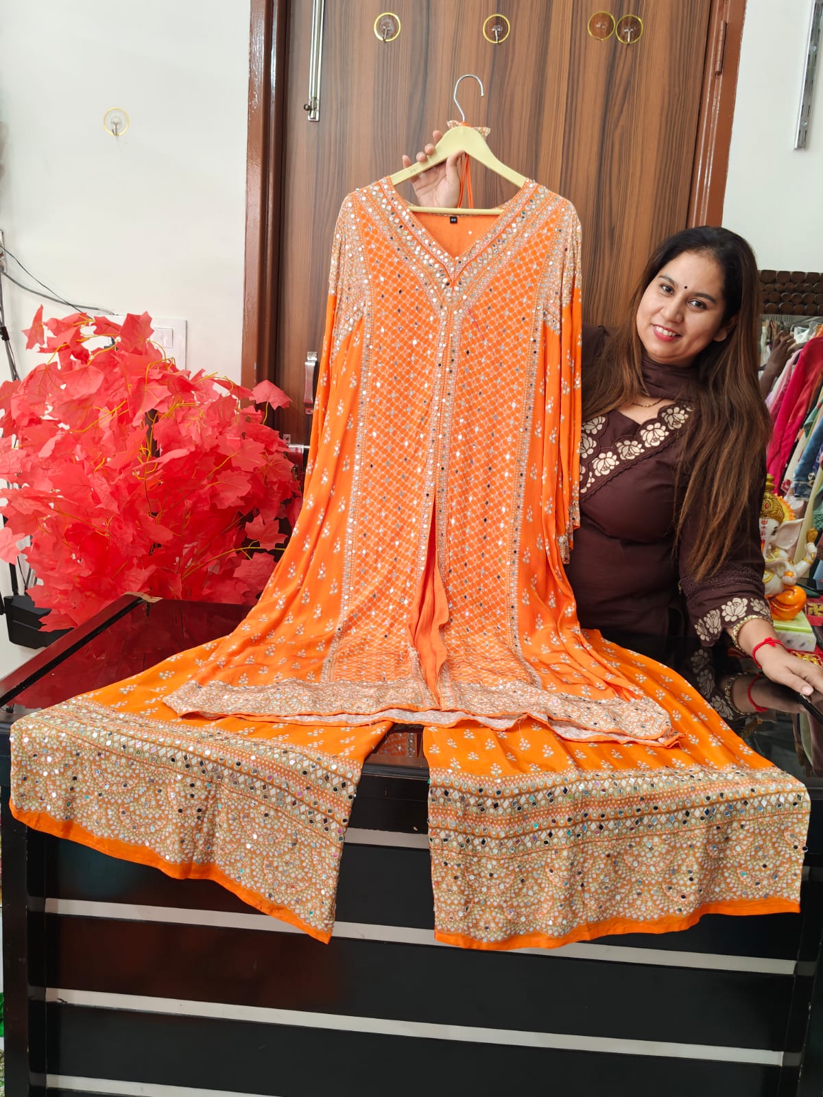 Inaaya Orange crape co-ord suit set (INCP 016)
