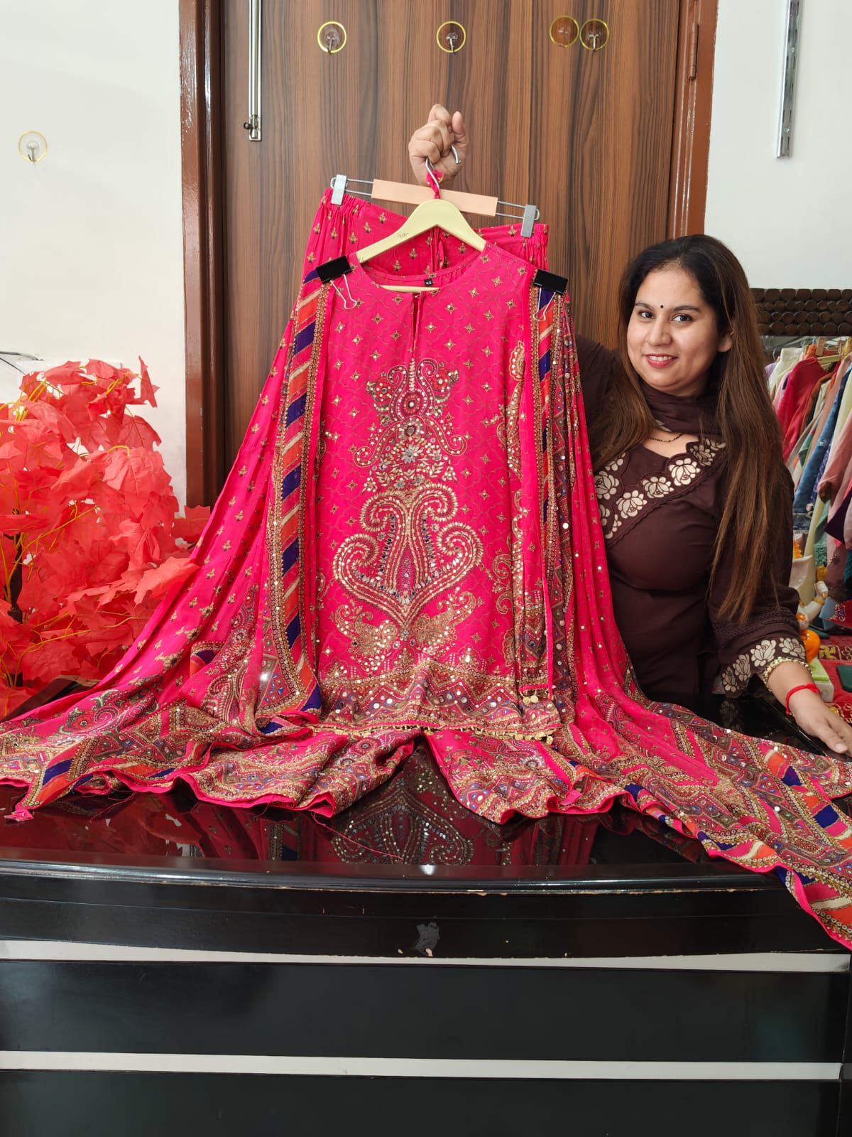 Inaaya pinkish-red sharara suit set (INCP 026)