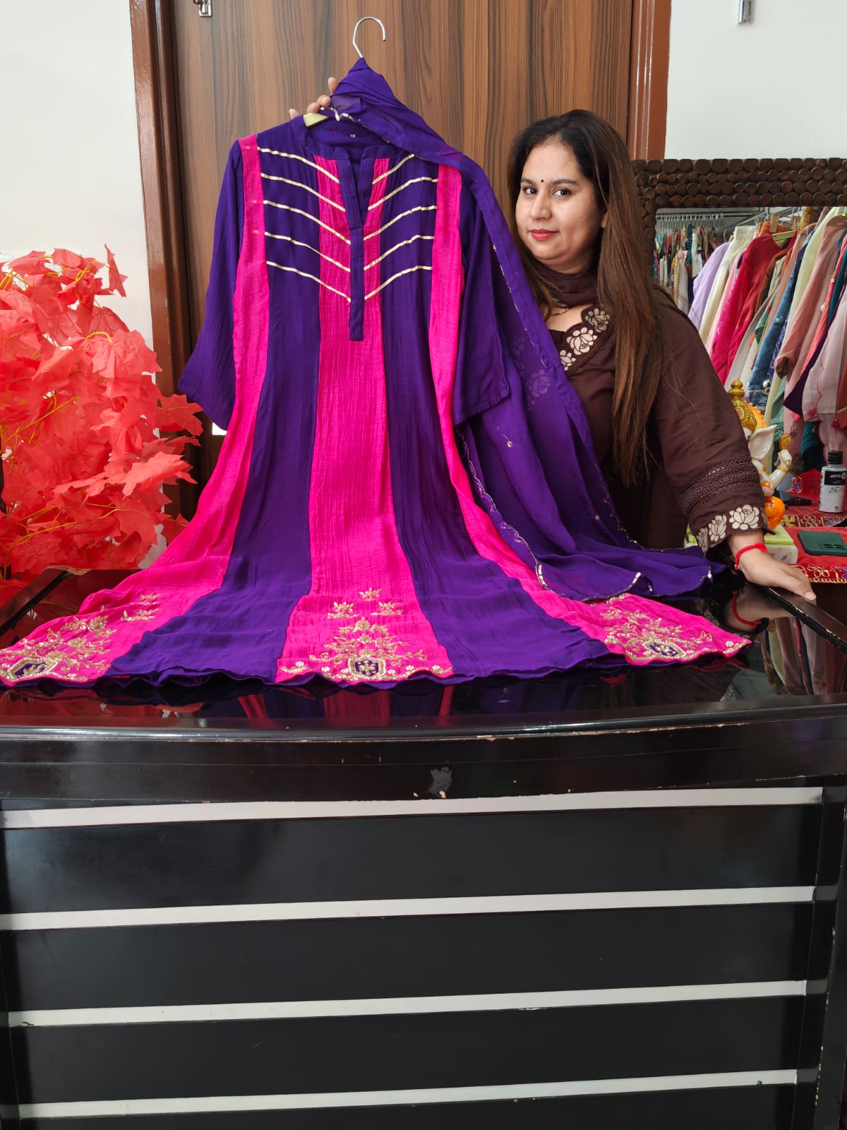 Inaaya purple & pink mul chanderi suit set (INCP 024)