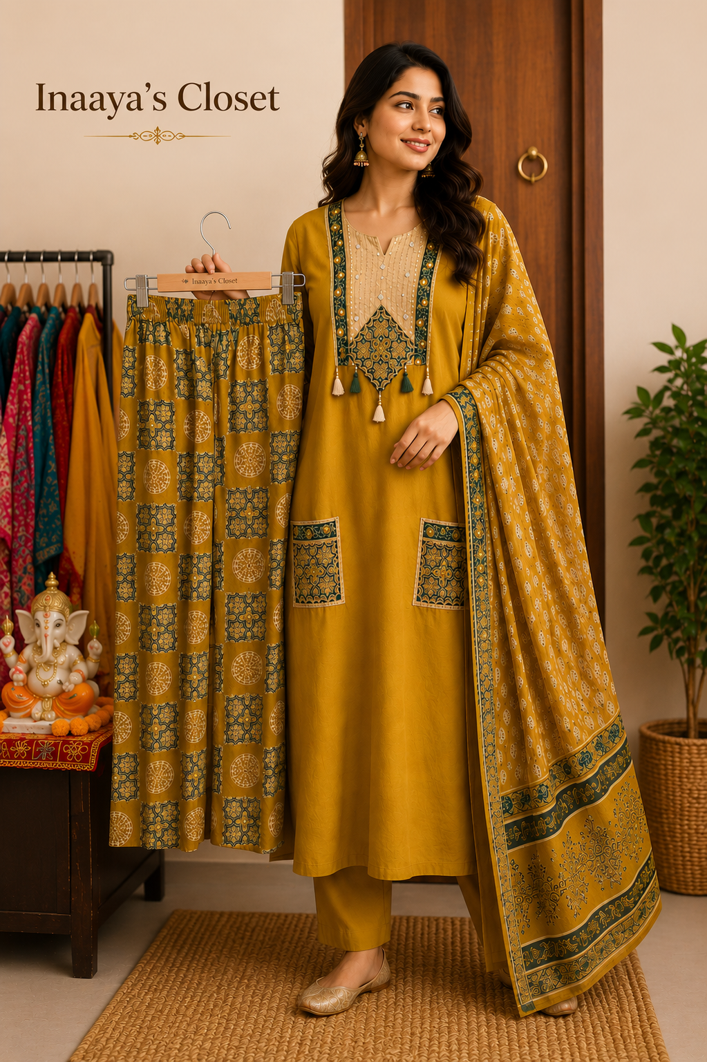 Mustard Heritage Printed Suit