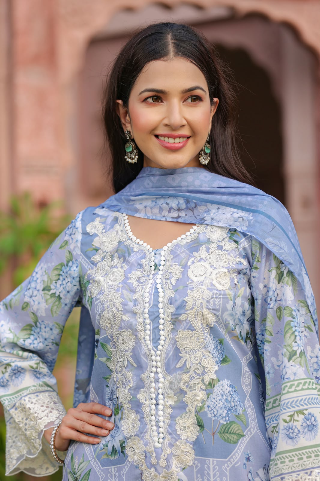 Inaaya pastel blue chinnon festive wear suit set (INCP 053)
