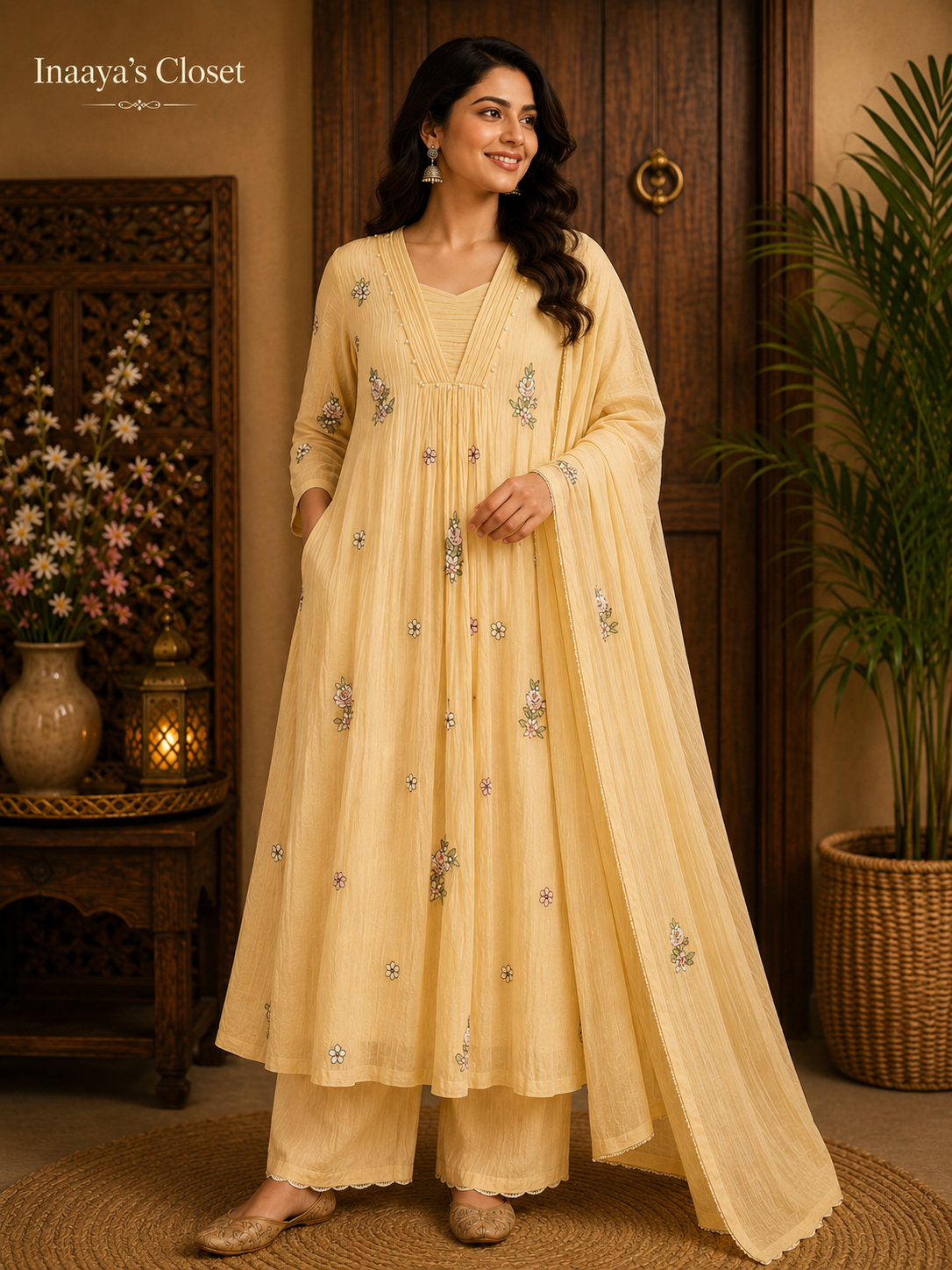 Embroidered A-Line Palazzo