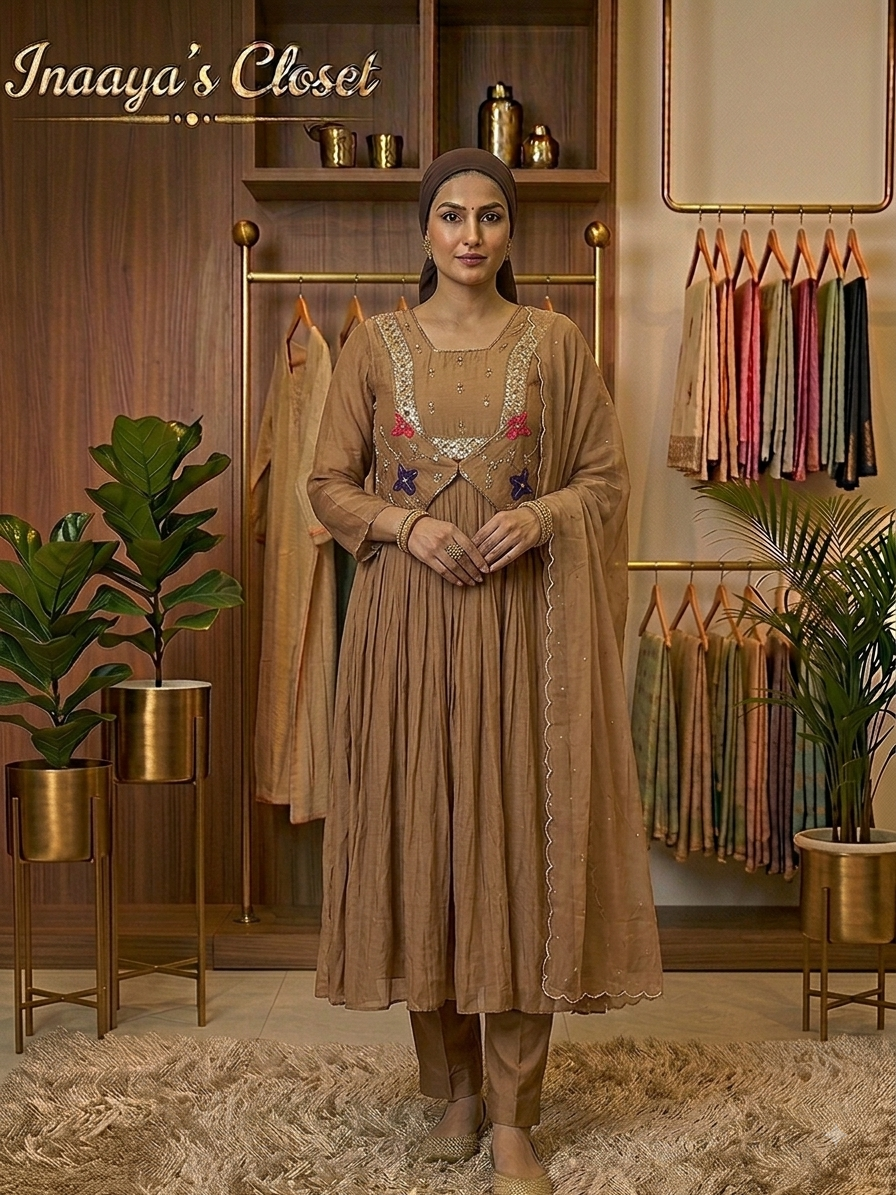 Chanderi Silk Flared Anarkali Set