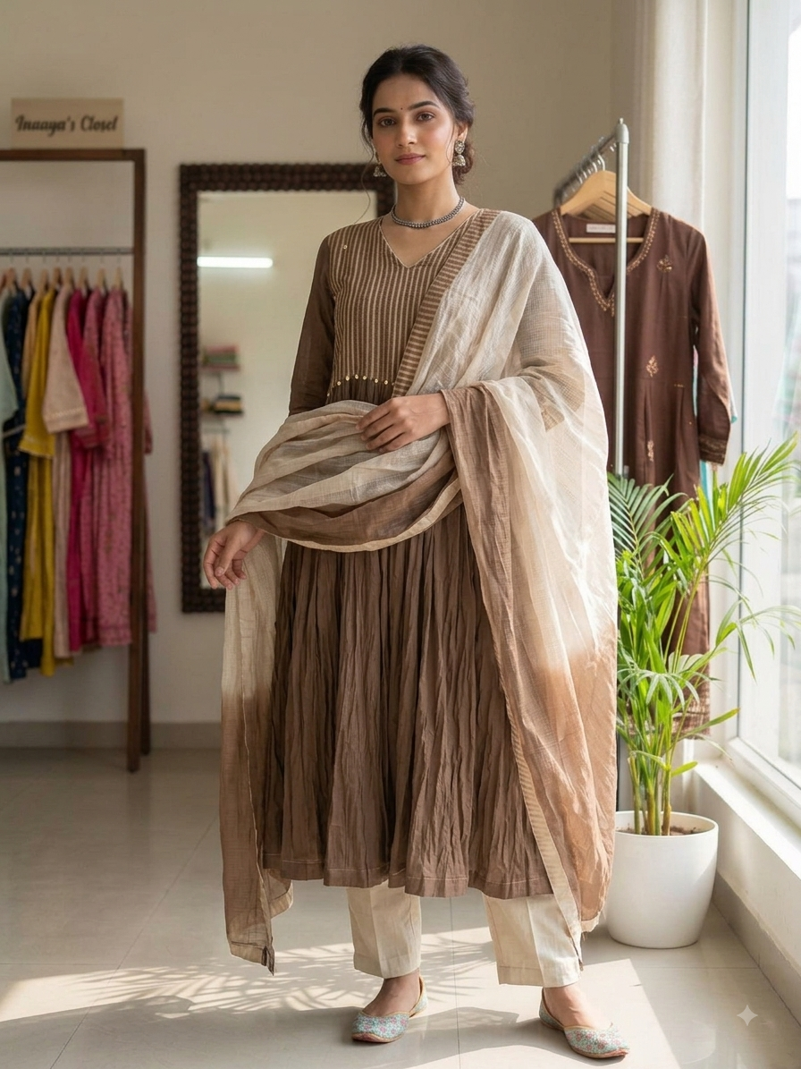 Chanderi Silk Gathered Suit Set