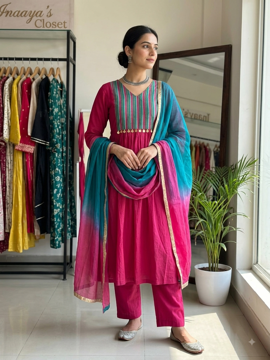 Chanderi Silk Gathered Suit Set