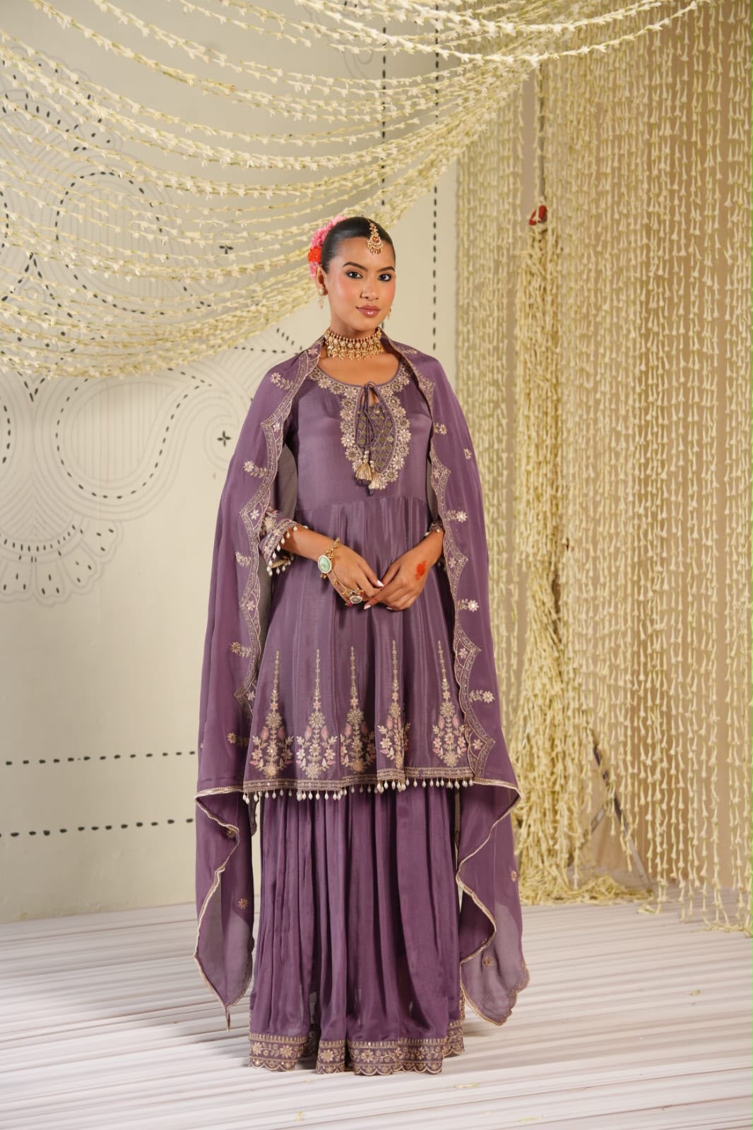 Inaaya dusty mauve chinnon fastiv wear suit set (INCP 042)