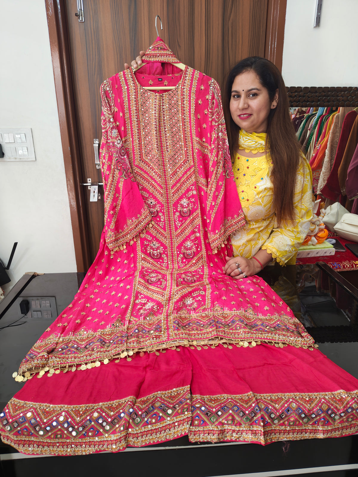Inaaya pinkish red russian silk suit set (INCP 057)