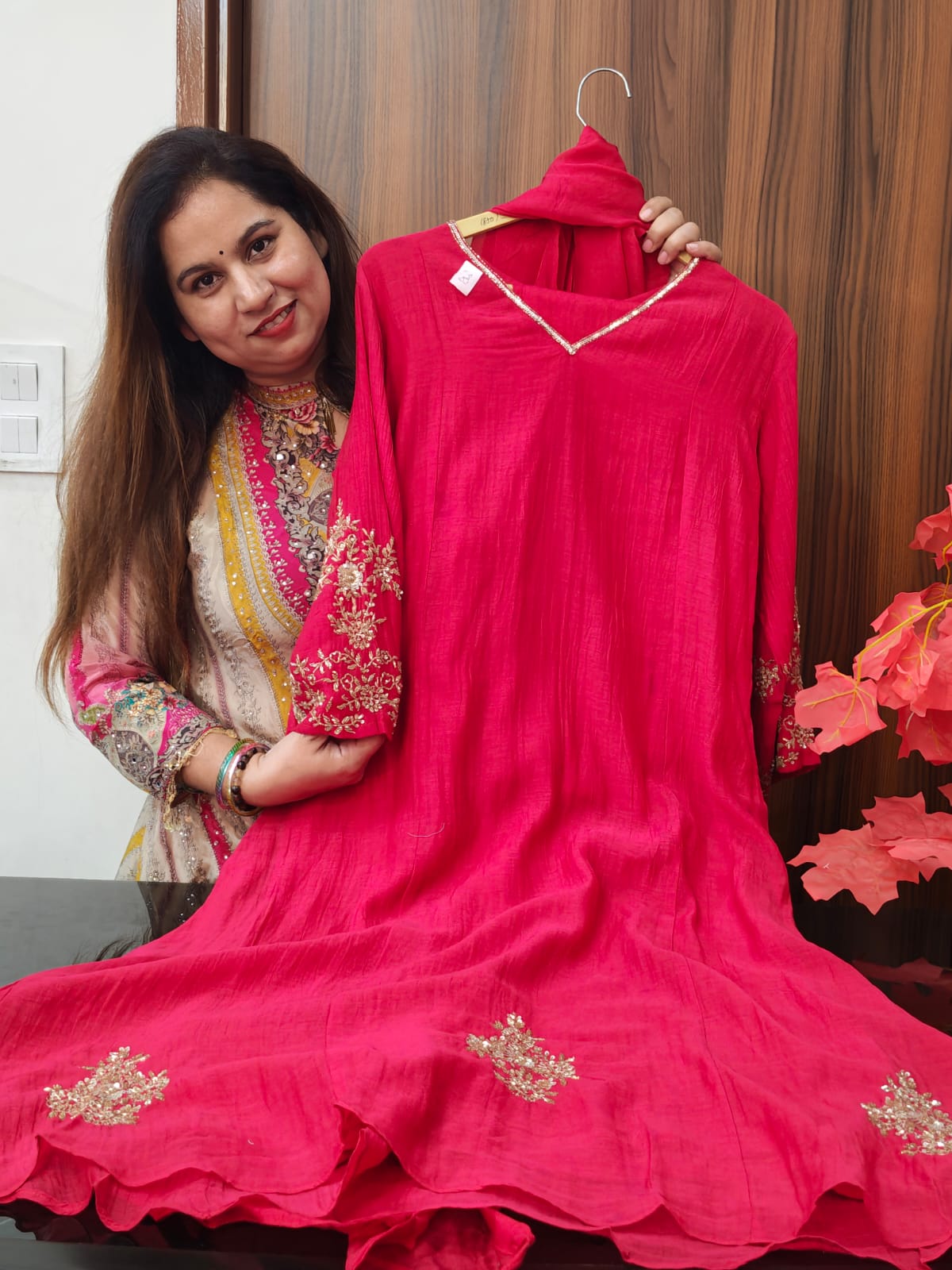 Inaaya pinkish red pure banarasi mul chanderi suit set (INCP 131)