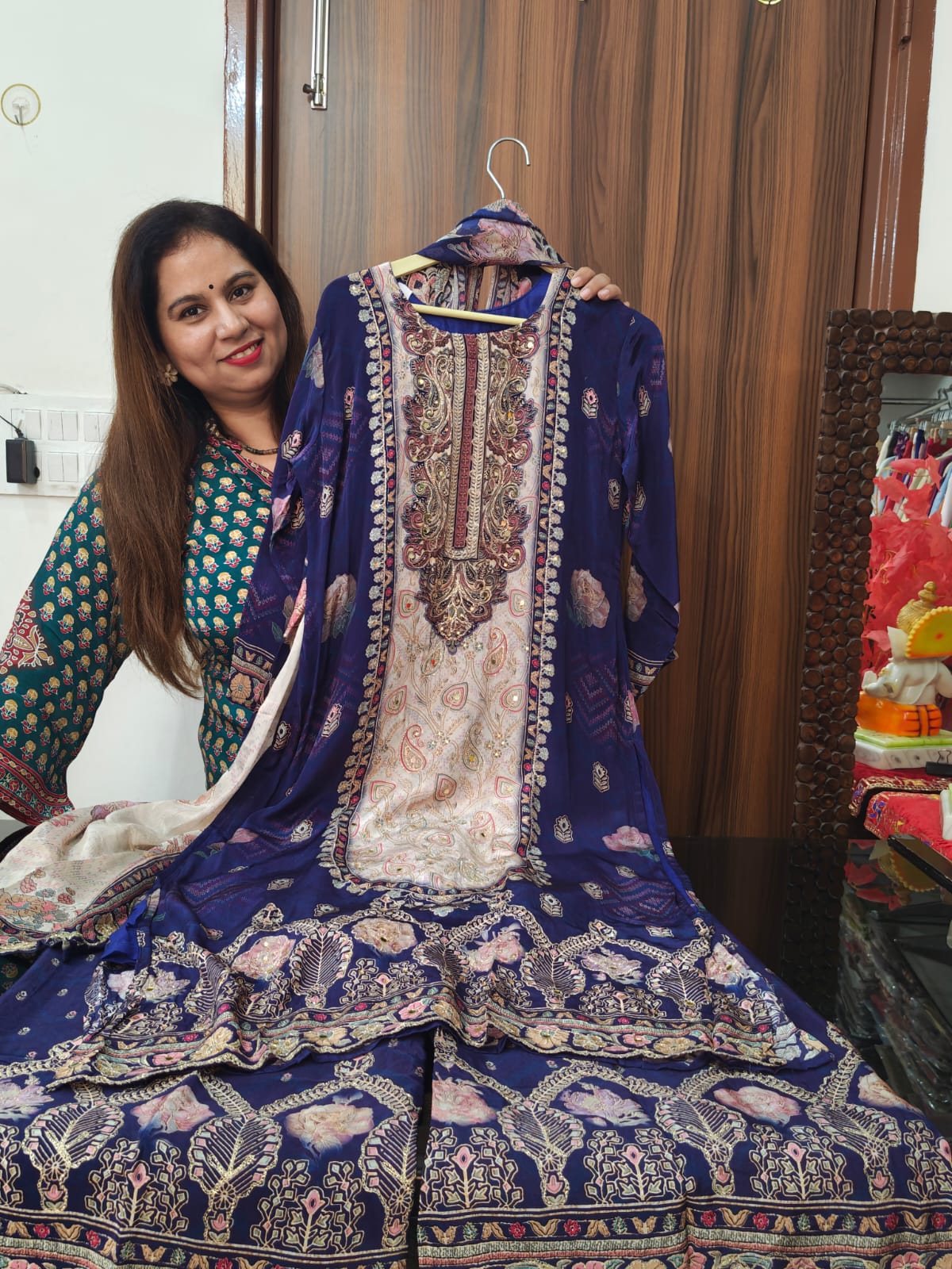 Inaaya blue floral crape palazzo suit set (INCP 160)