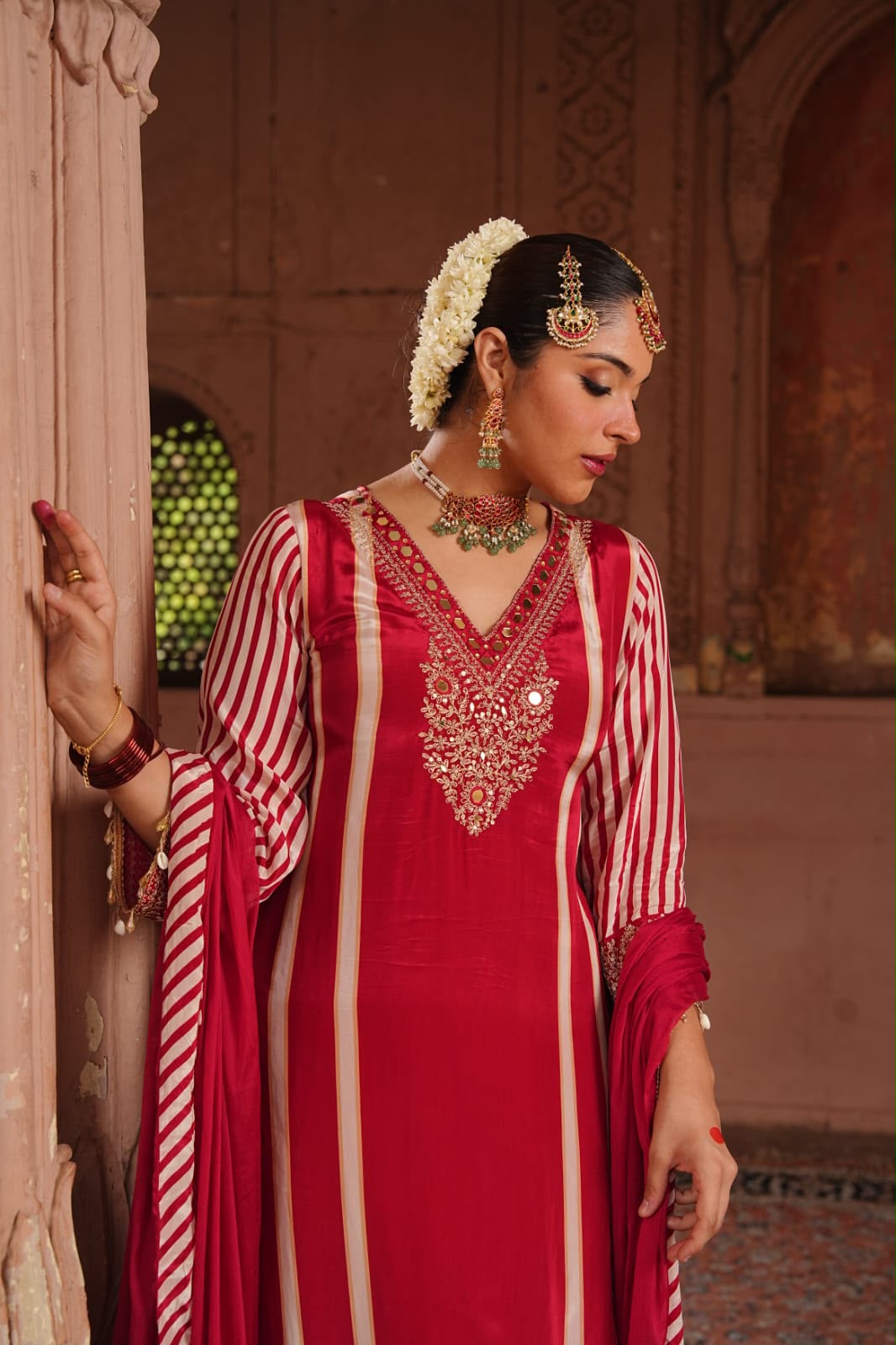 Inaaya crimson pink chinnon suit set (INCP 044)