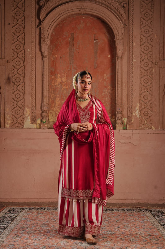 Inaaya crimson pink chinnon suit set (INCP 044)
