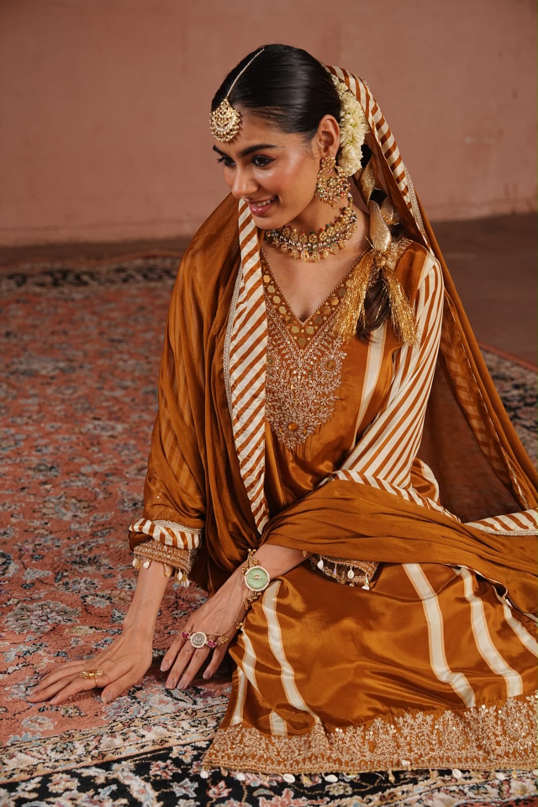Inaaya kincha brown chinnon suit set (INCP 047)