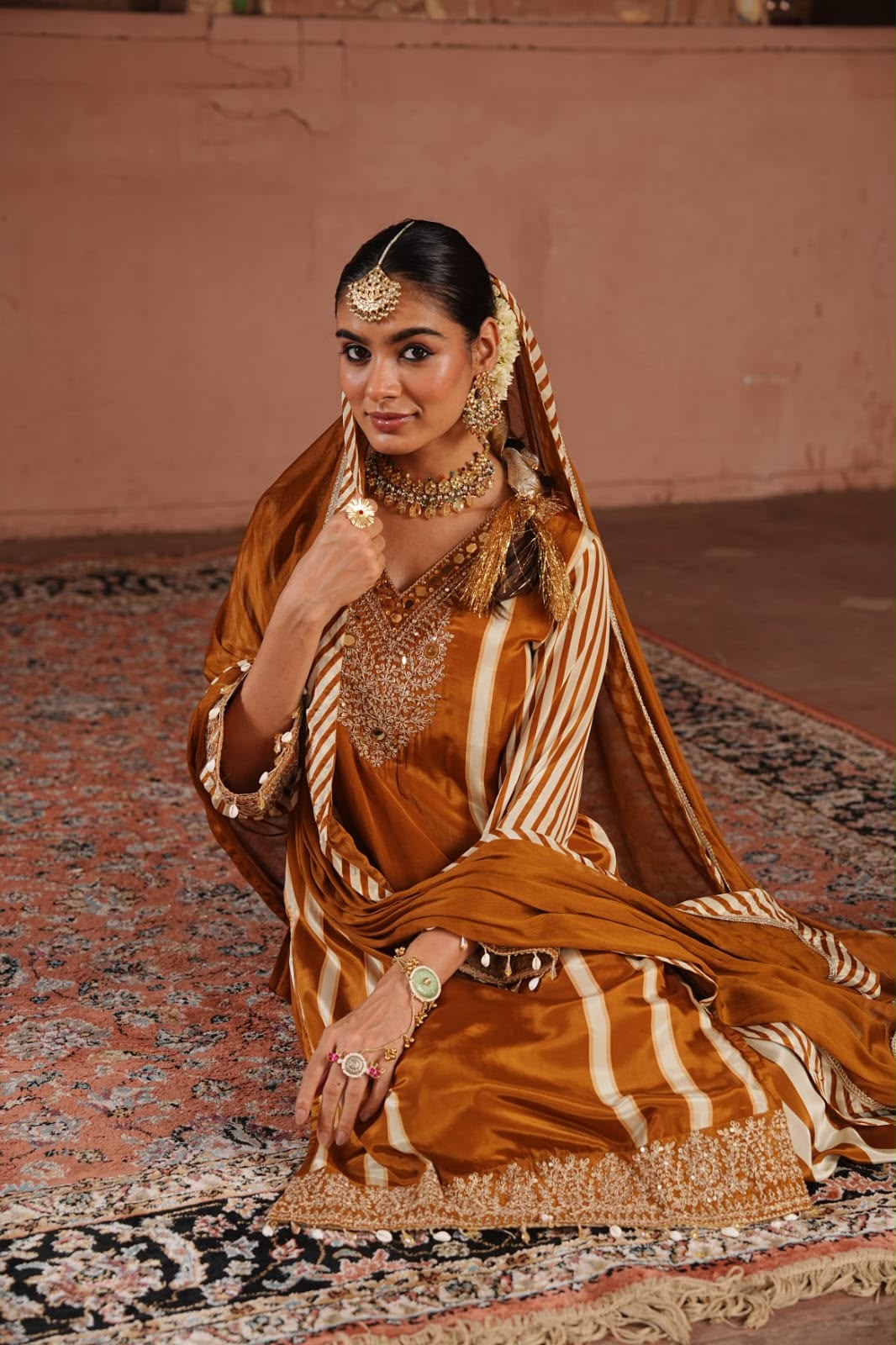 Inaaya kincha brown chinnon suit set (INCP 047)