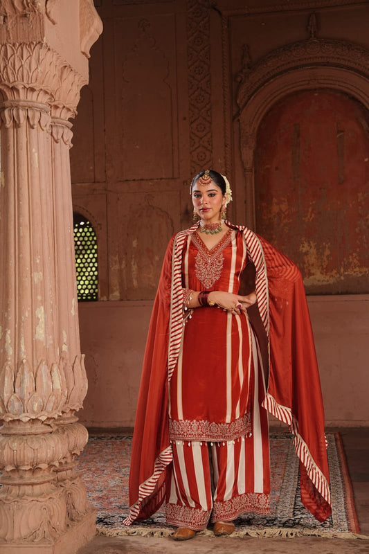 Inaaya vivid maroon chinnon suit set (INCP 052)