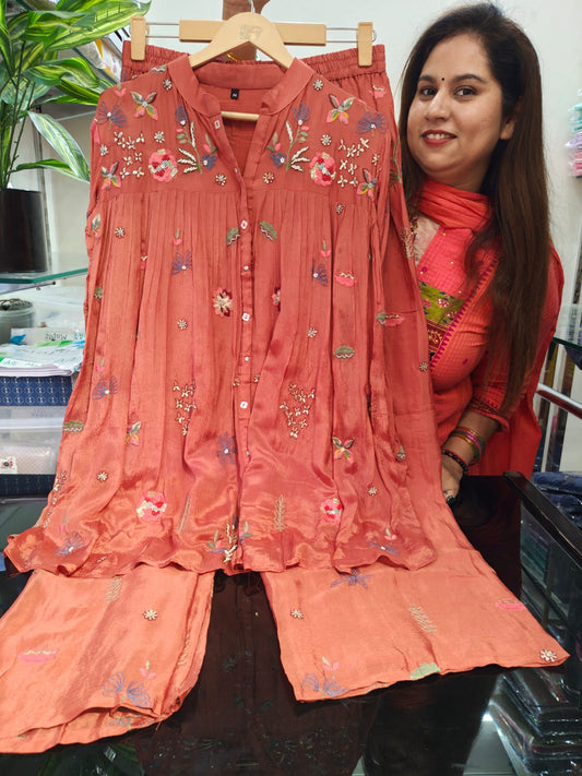 Inaaya coral peach floral coord suit set (INCP 089)