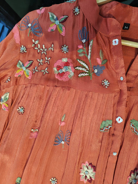 Inaaya coral peach floral coord suit set (INCP 089)