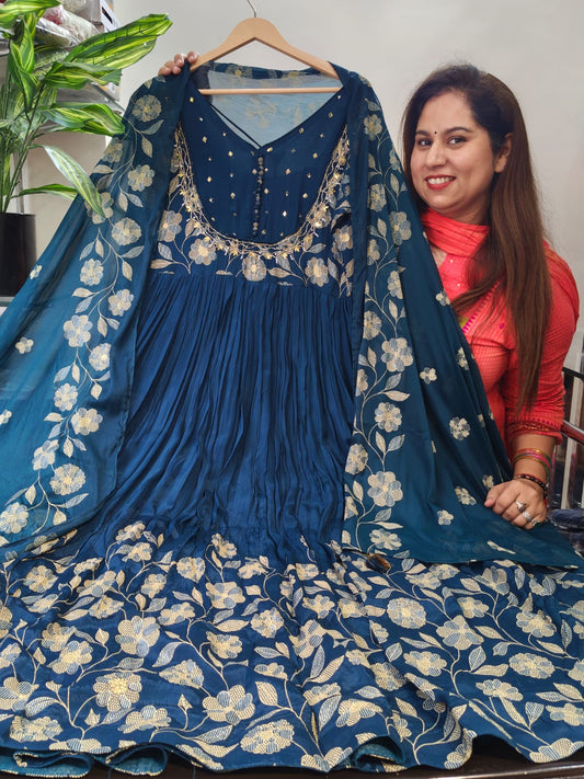 Inaaya blue whale chinnon anarkali suit set (INCP 094)