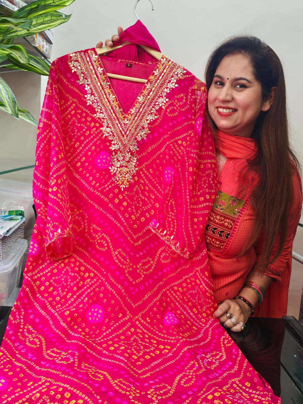 Inaaya pinkish red pure shiffon straight suit set (INCP 097)