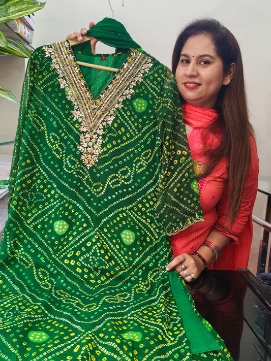 Inaaya green pure shiffon straight suit set (INCP 098)