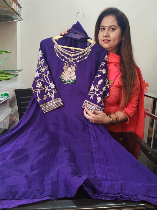 Inaaya dark blue pure mul chanderi suit set (INCP 108)