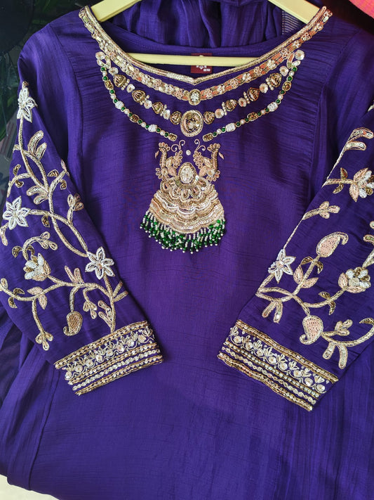 Inaaya dark blue pure mul chanderi suit set (INCP 108)