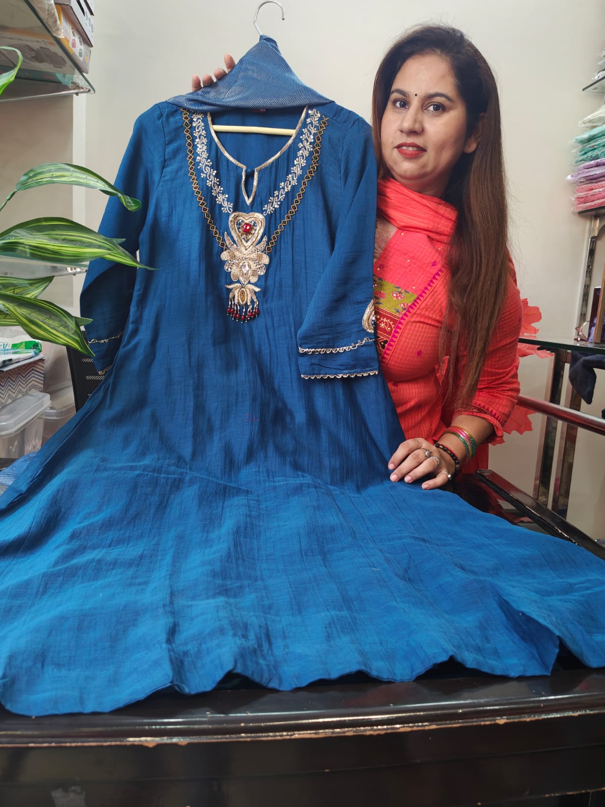 Inaaya cobalt blue pure mul chanderi suit set (INCP 109)