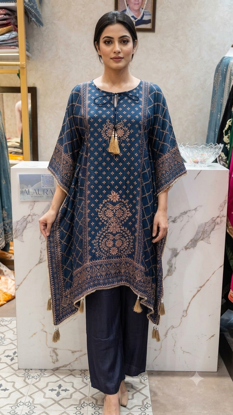 Inaaya dark slate blue kaftan suit set (INCP 071)