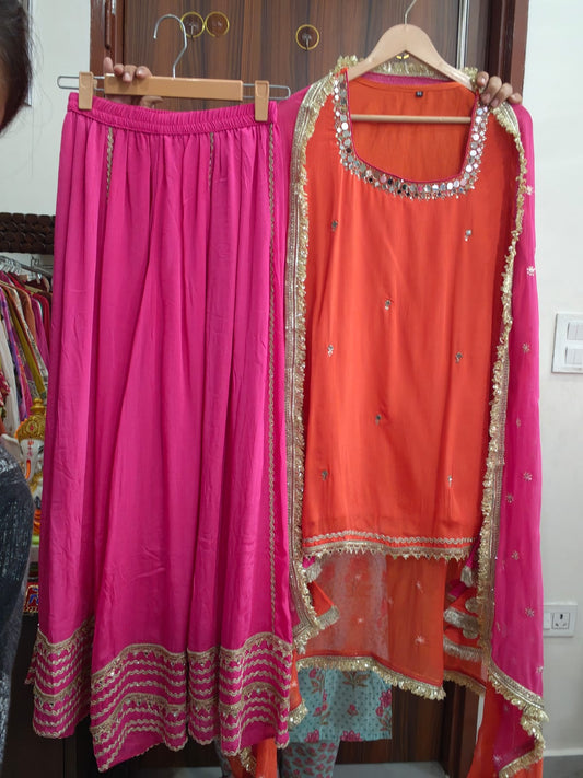 Inaaya Mirror-Work Kurti Lehenga Set