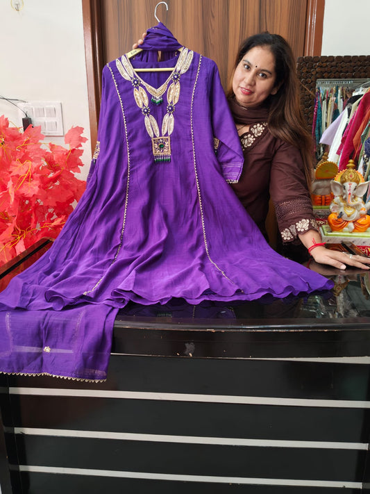 Inaaya Blue Mul Chanderi Suit Set (INCP 001)