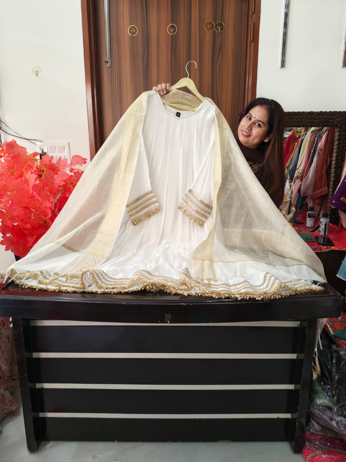 Inaaya Beige Anarkali suit set (INCP 010)