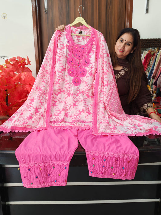 Inaaya pink cotton farshi suit set (INCP 028)
