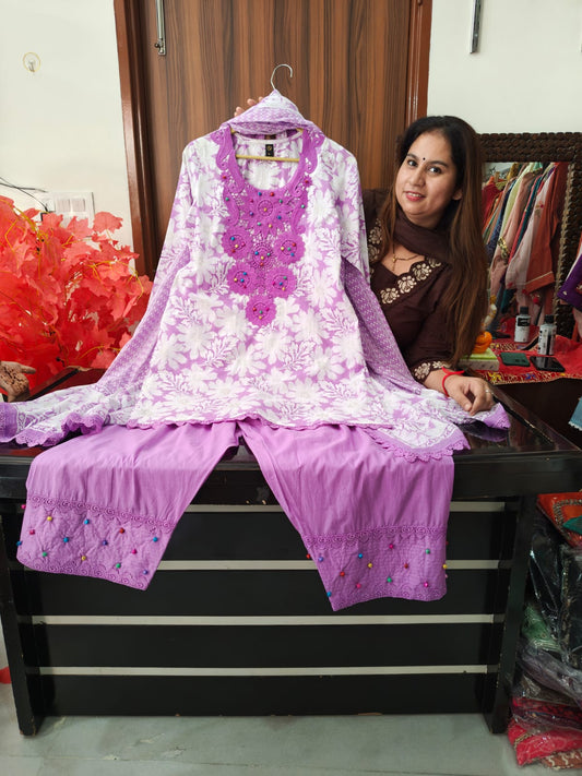 Inaaya purple cotton farshi suit set (INCP 029)
