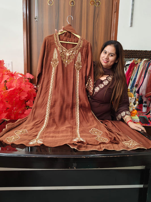 Inaaya Rust Mul chanderi suit set (INCP 015)
