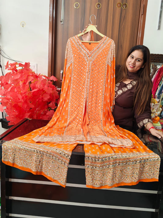 Inaaya Orange crape co-ord suit set (INCP 016)