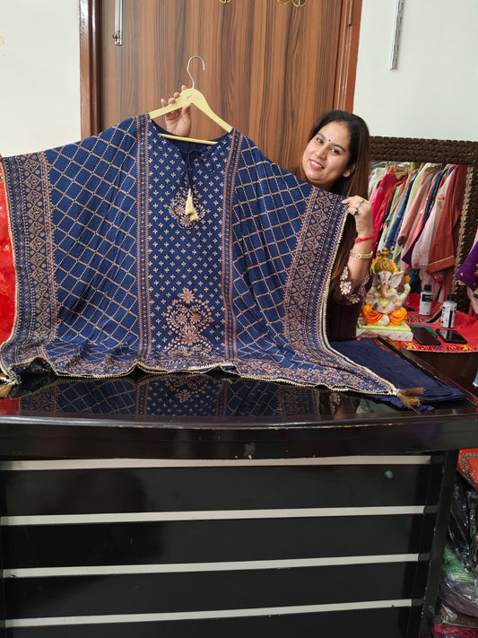 Inaaya dark slate blue kaftan suit set (INCP 018)