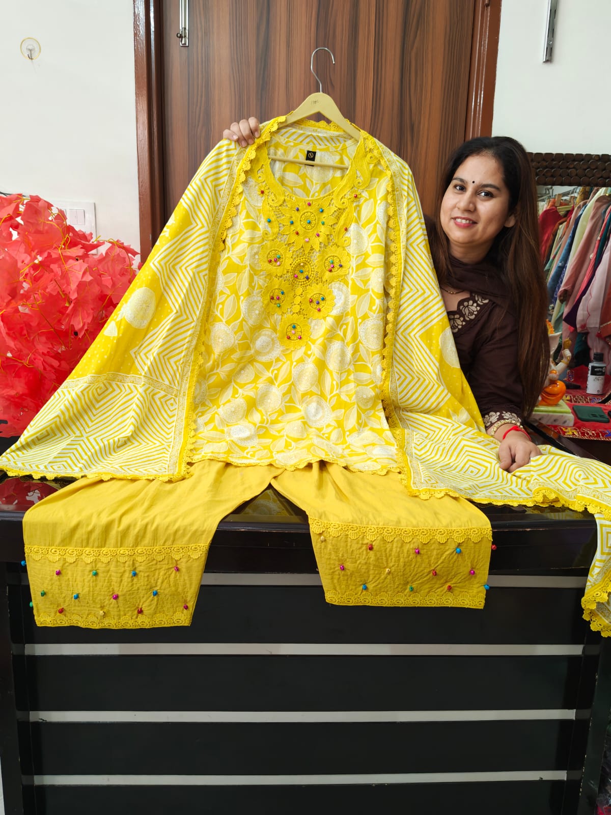 Inaaya yellow cotton farshi suit set (INCP 019)
