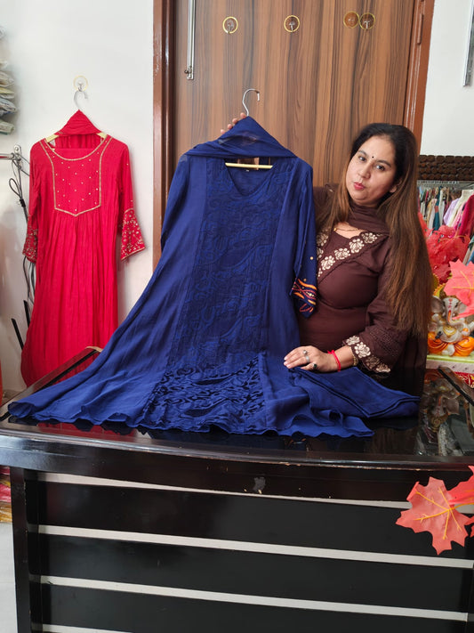 Inaaya blue mul chanderi suit set (INCP 041)