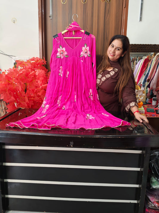 Inaaya pink anarkali suit set (INCP 038)