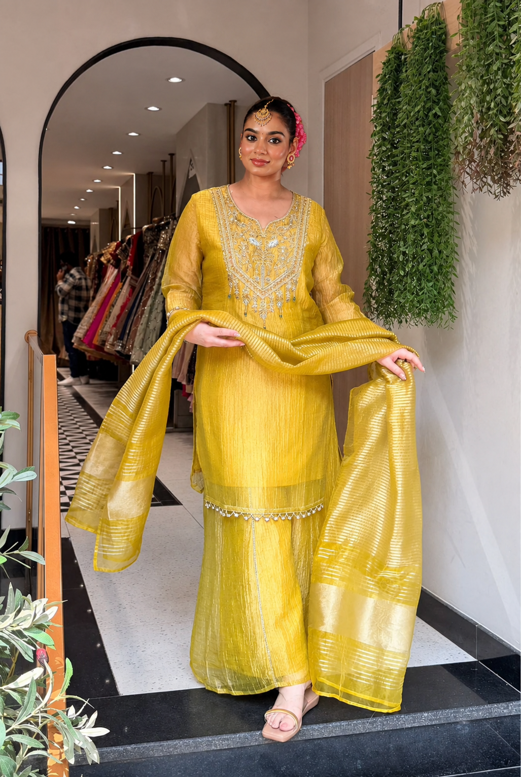 Inaaya yellow salsa fabric suit set (INCP 045)