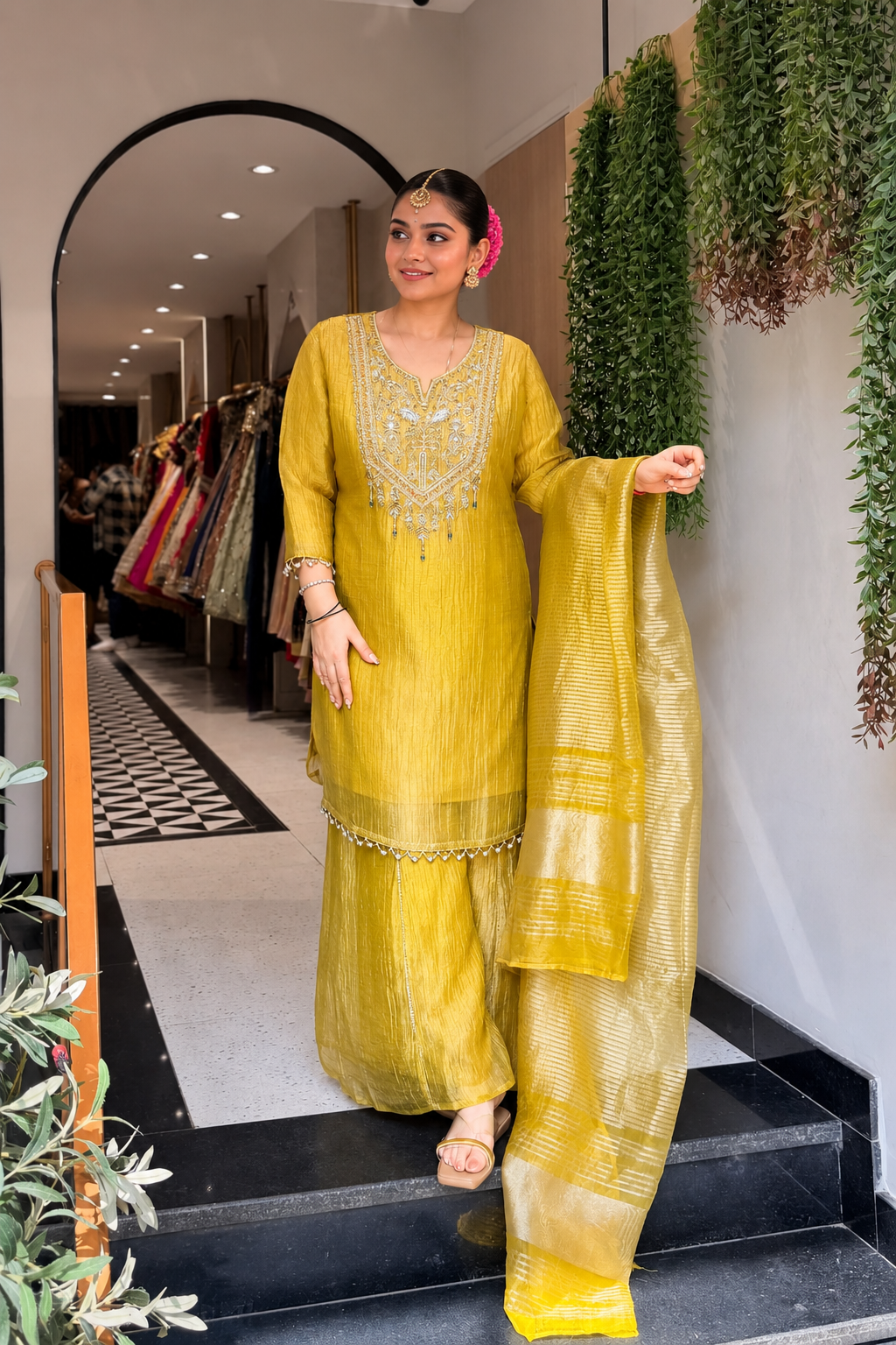 Inaaya yellow salsa fabric suit set (INCP 045)